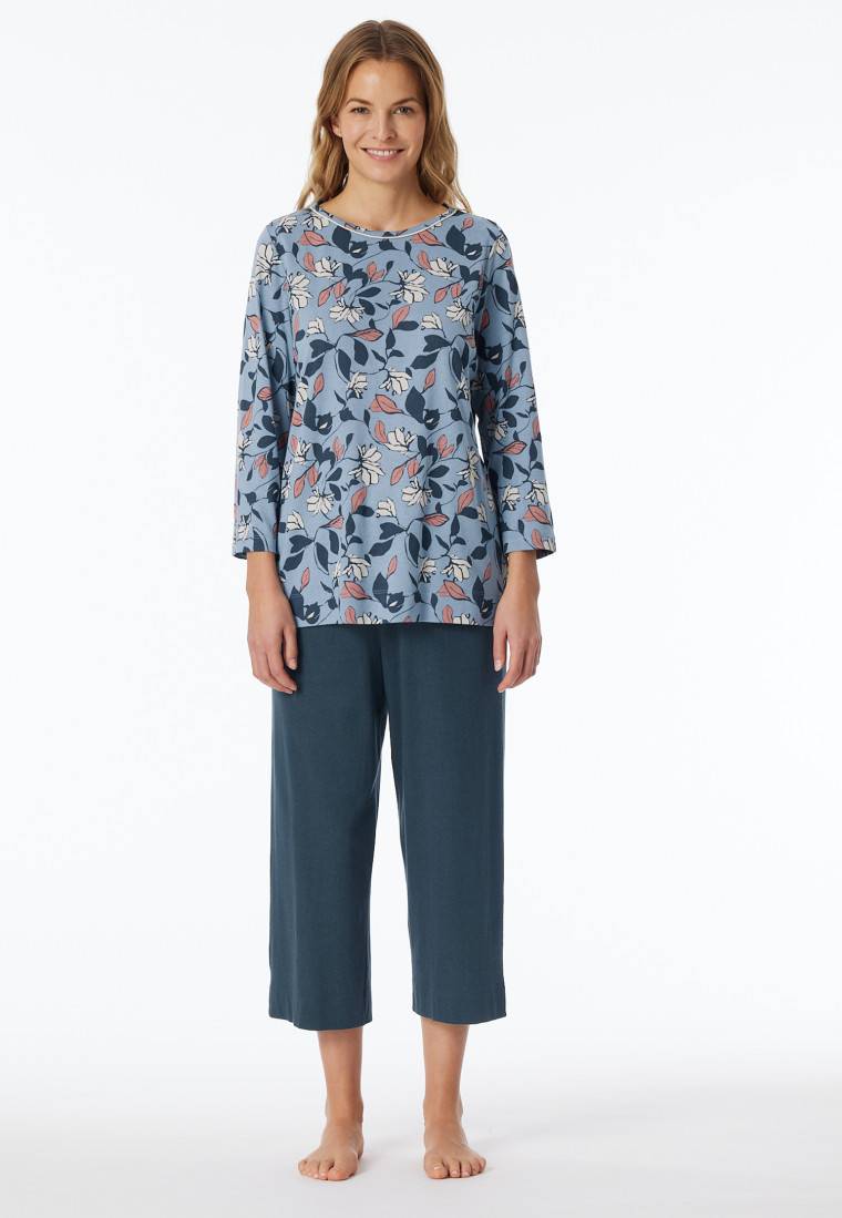 Schiesser Schlafanzug 3/4-lang blaugrau gemustert - Comfort Nightwear 50% Rabatt für begrenzte Zeit