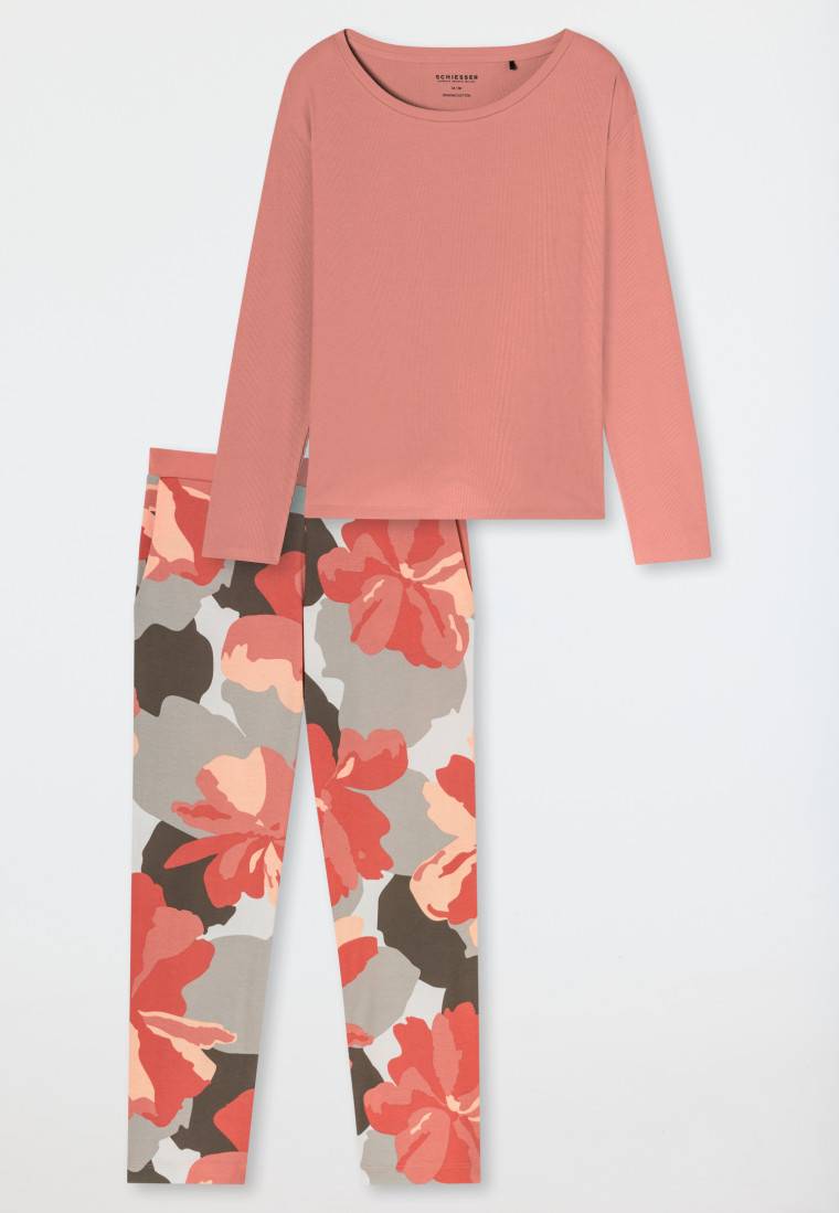 Schiesser Schlafanzug 7/8 Doppelripp papaya - Modern Nightwear Online