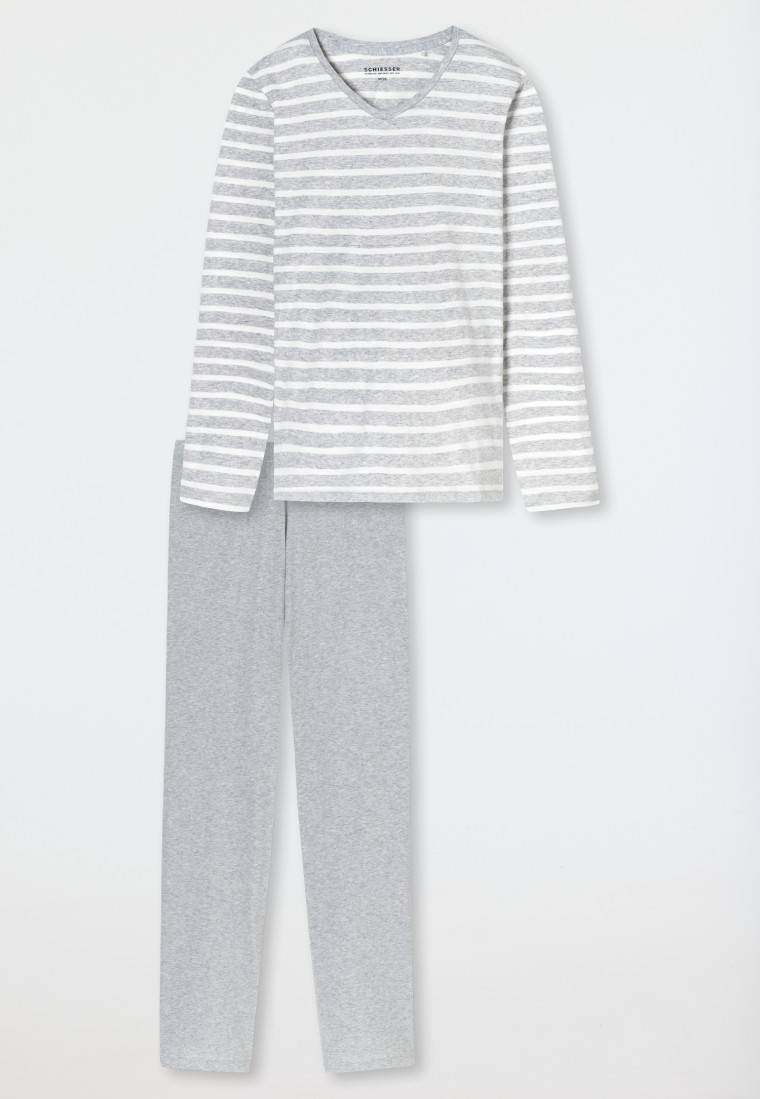 Schiesser Schlafanzug lang silbergrau meliert - Casual Essentials Blitzverkäufe