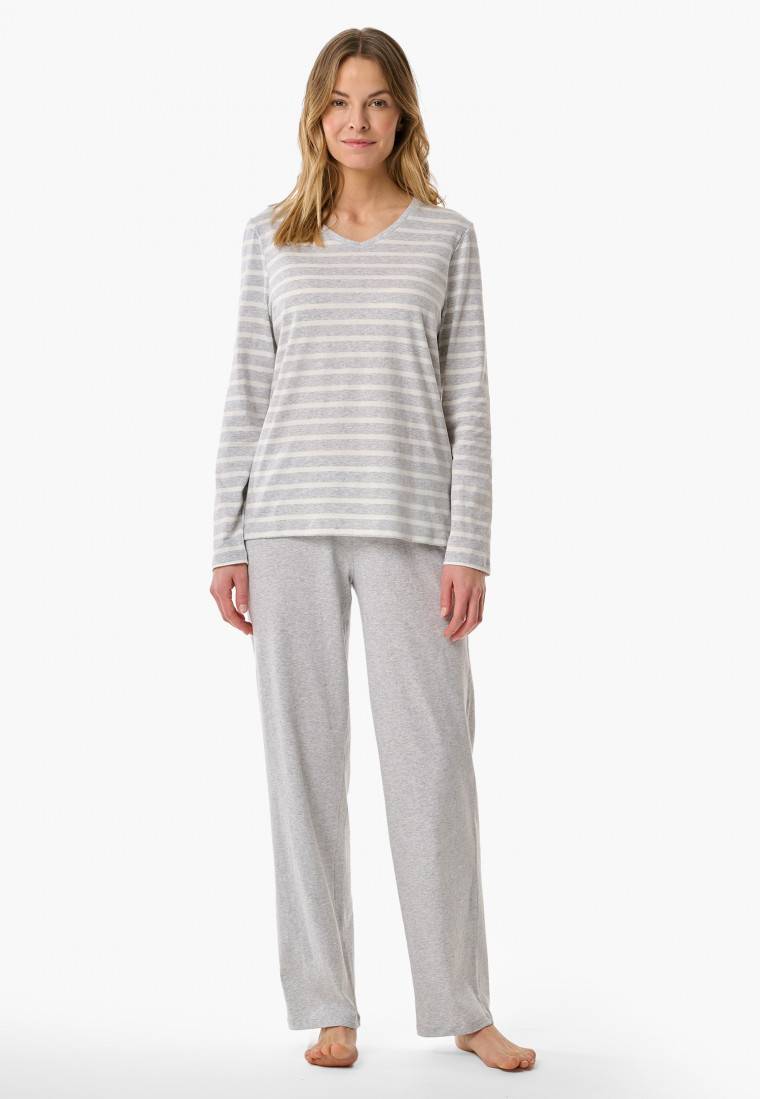 Schiesser Schlafanzug lang silbergrau meliert - Casual Essentials Blitzverkäufe