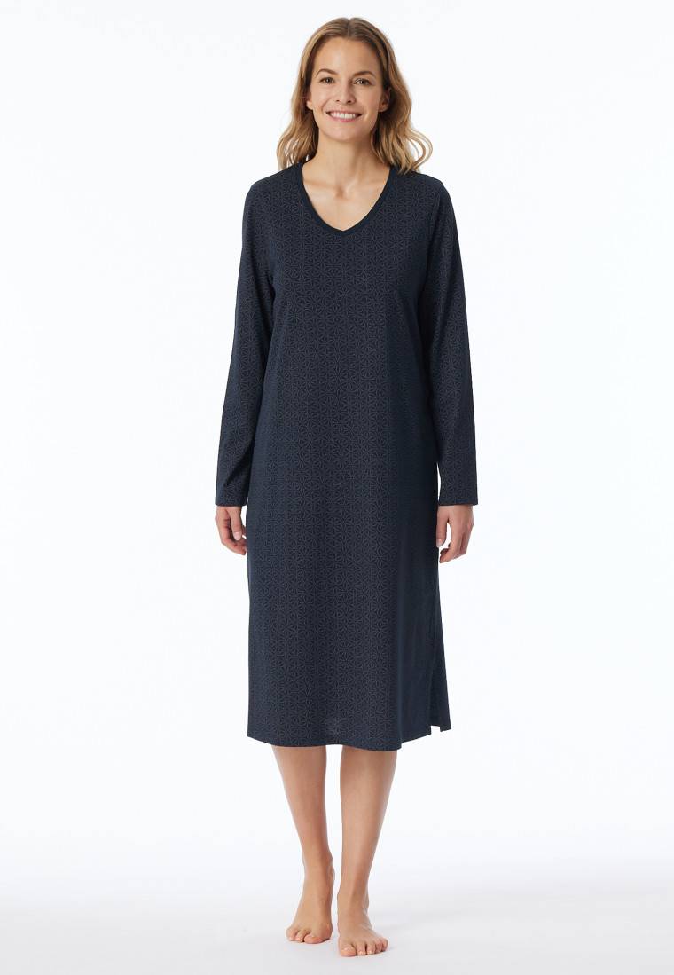 Schiesser Nachthemd langarm nachtblau gemustert - Comfort Essentials Kostenloser Versand