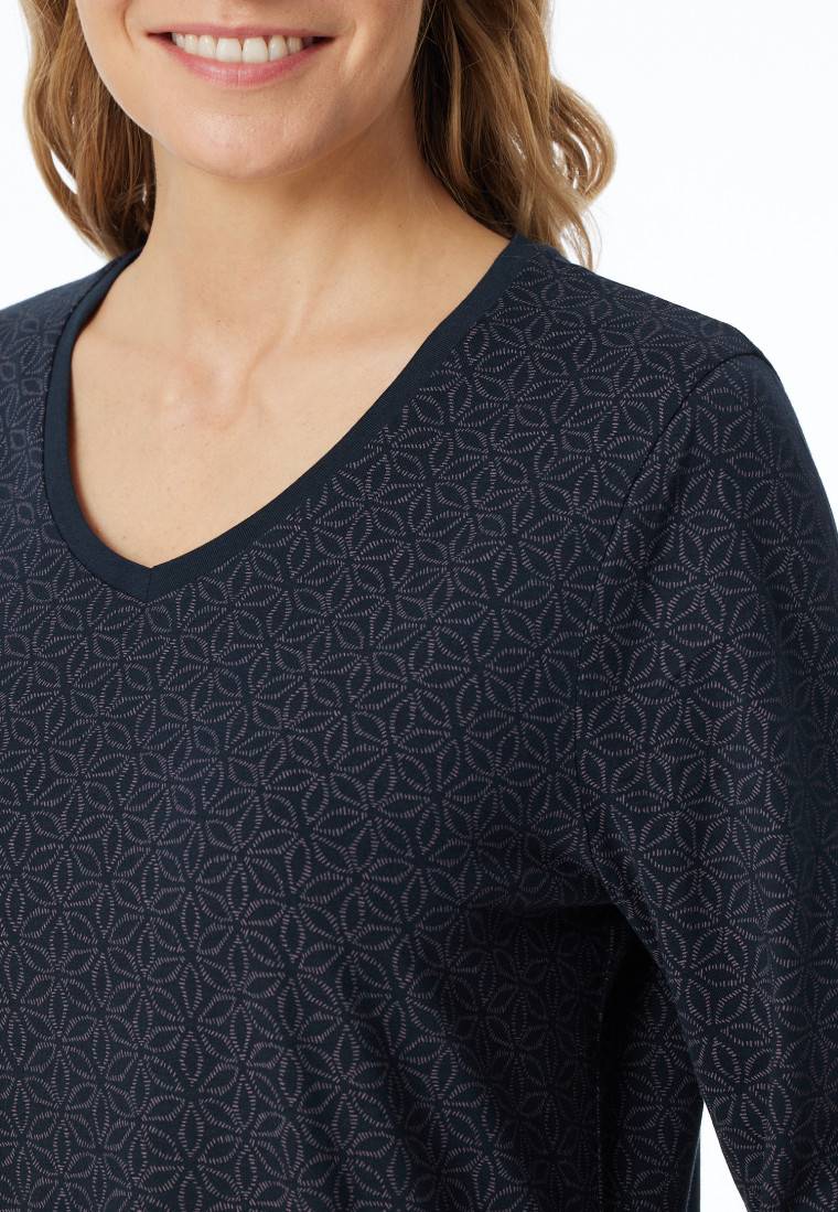 Schiesser Nachthemd langarm nachtblau gemustert - Comfort Essentials Kostenloser Versand