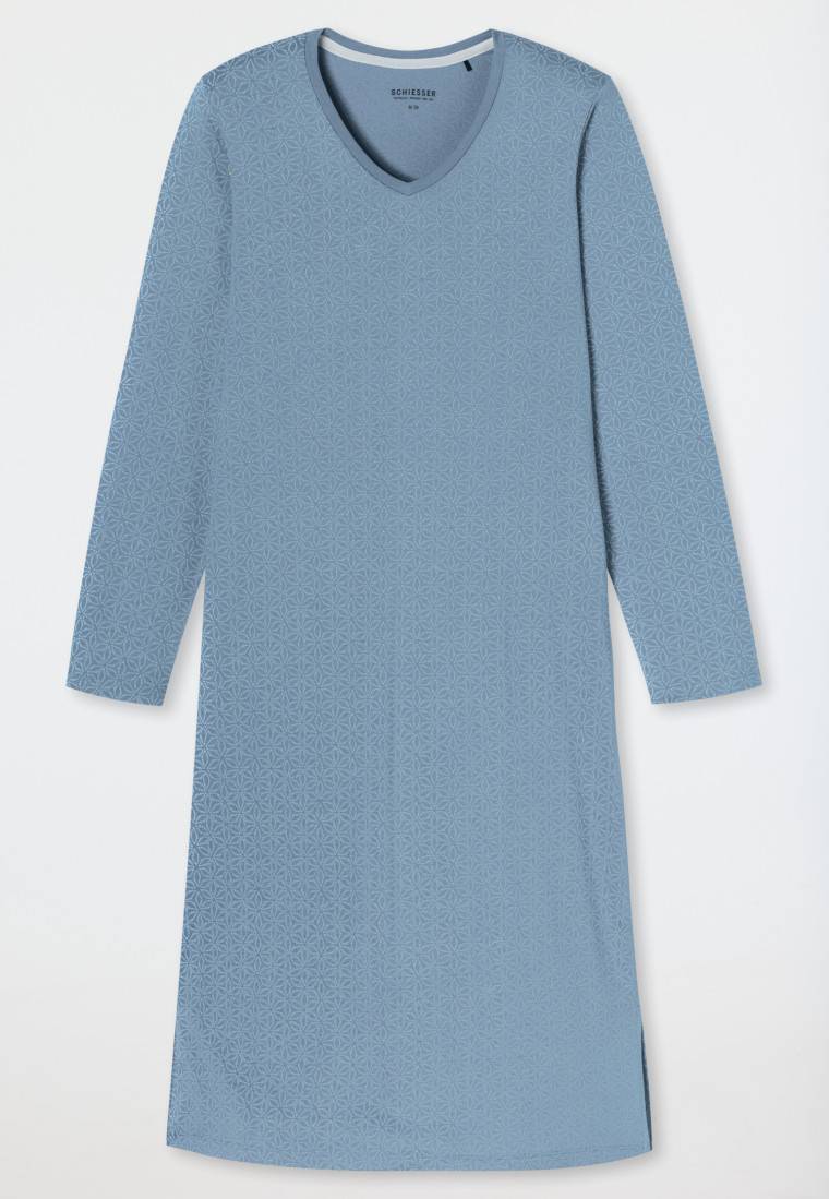 Schiesser Nachthemd langarm blaugrau gemustert - Comfort Essentials Fabrik Onlineshop