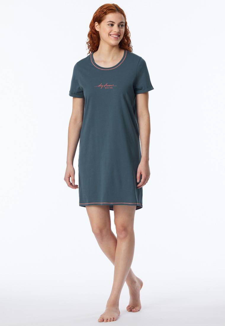 Schiesser Sleepshirt kurzarm Print jeansblau - Casual Essentials Rabatt