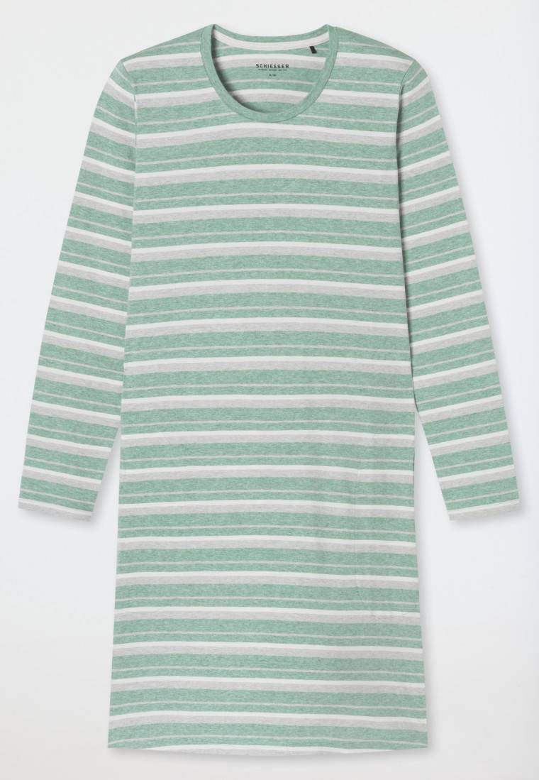 Schiesser Nachthemd langarm Ringel grün-meliert - Casual Essentials Günstig kaufen