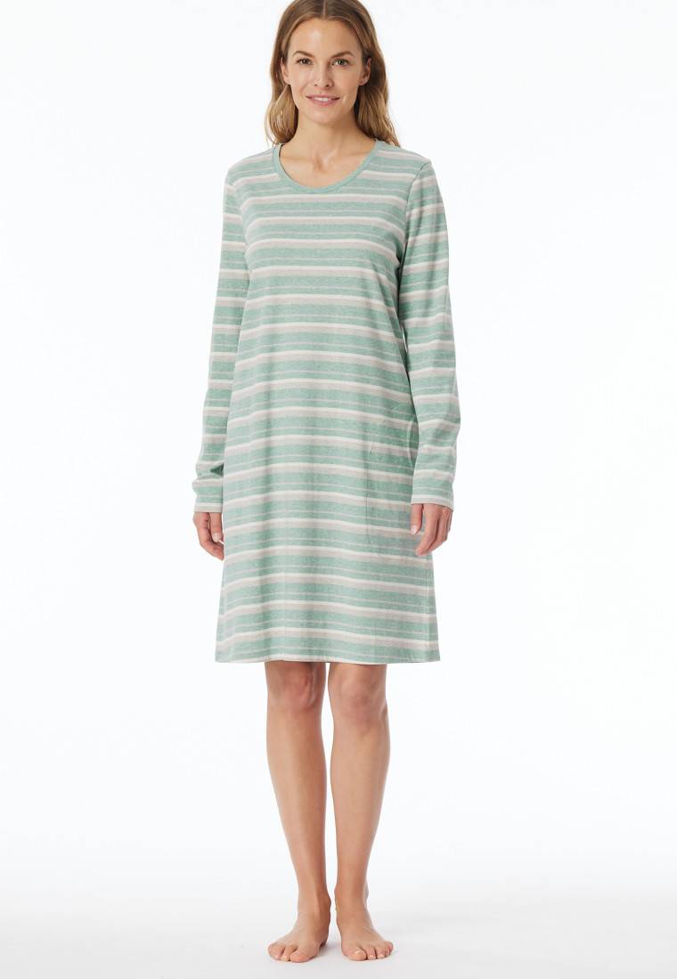 Schiesser Nachthemd langarm Ringel grün-meliert - Casual Essentials Günstig kaufen