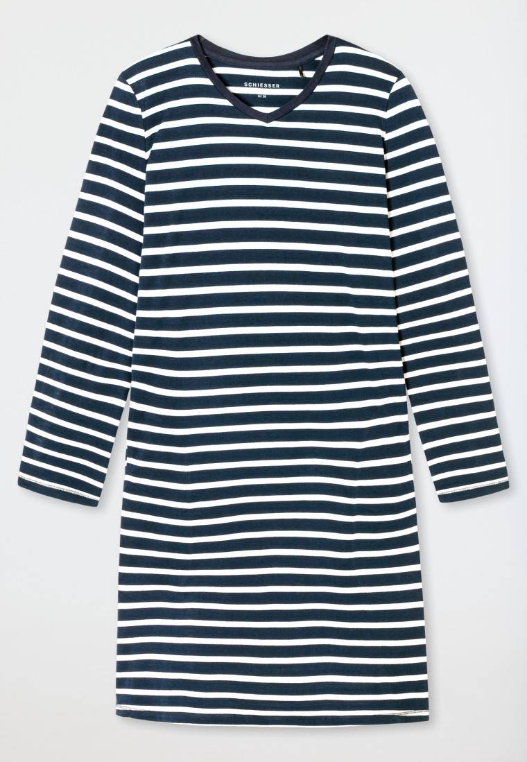 Schiesser Nachthemd langarm Streifen nachtblau - Casual Essentials Preisnachlass