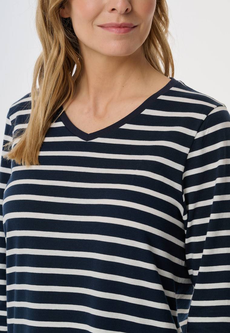 Schiesser Nachthemd langarm Streifen nachtblau - Casual Essentials Preisnachlass