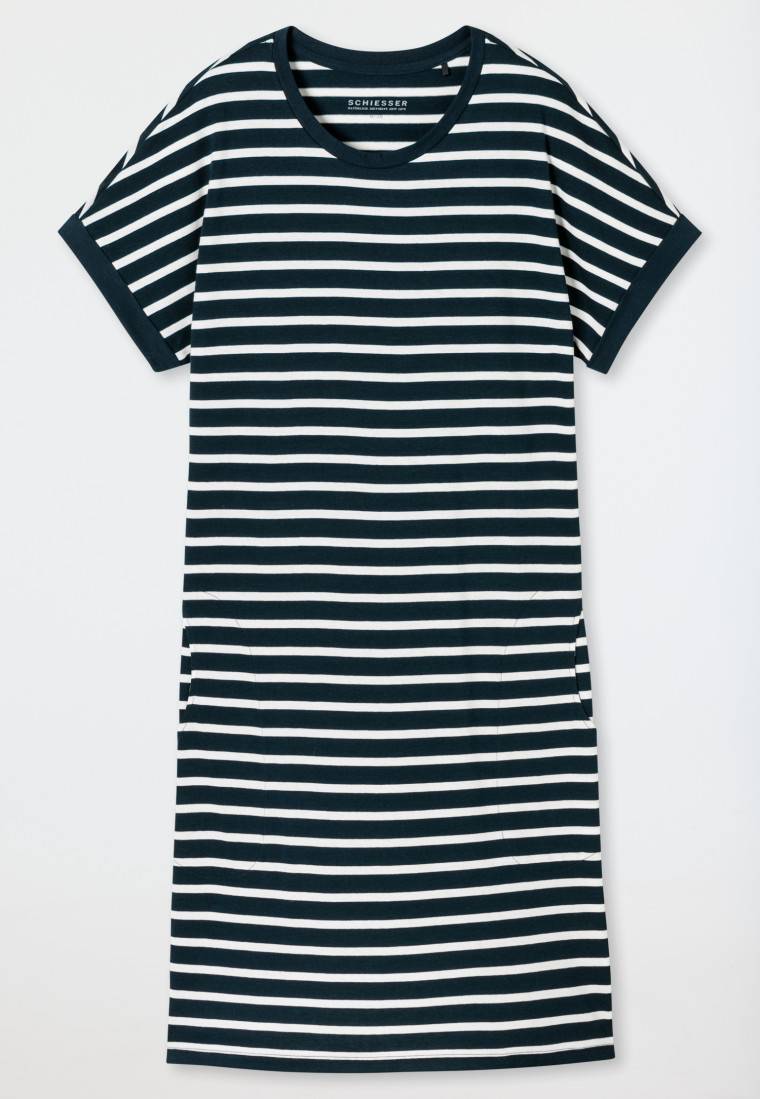 Schiesser Sleepshirt kurzarm Streifen nachtblau - Casual Essentials Saisonschlussverkauf