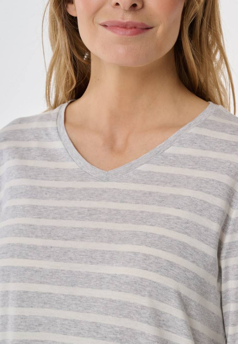 Schiesser Nachthemd langarm Streifen silbergrau meliert - Casual Essentials Black Friday
