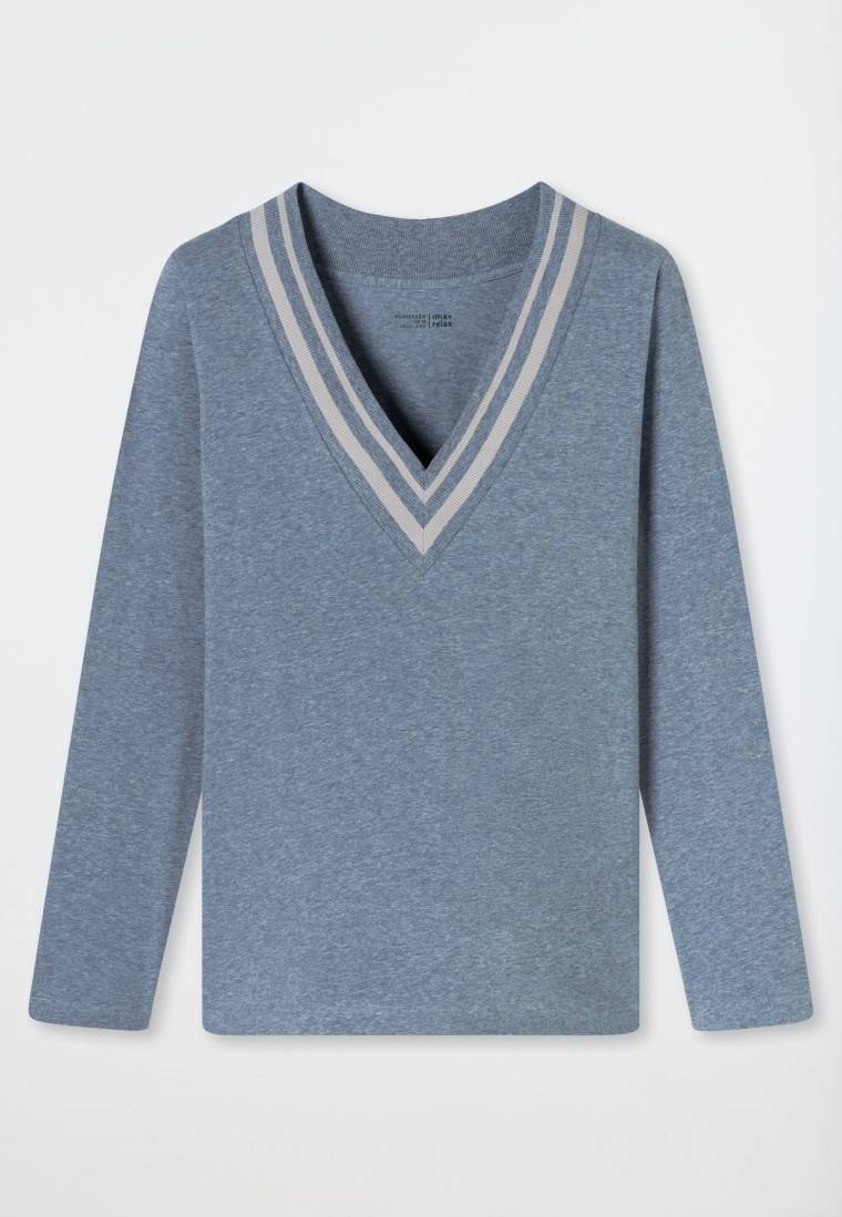 Schiesser Shirt langarm V-Ausschnitt jeans-meliert - Mix+Relax Neueste Mode