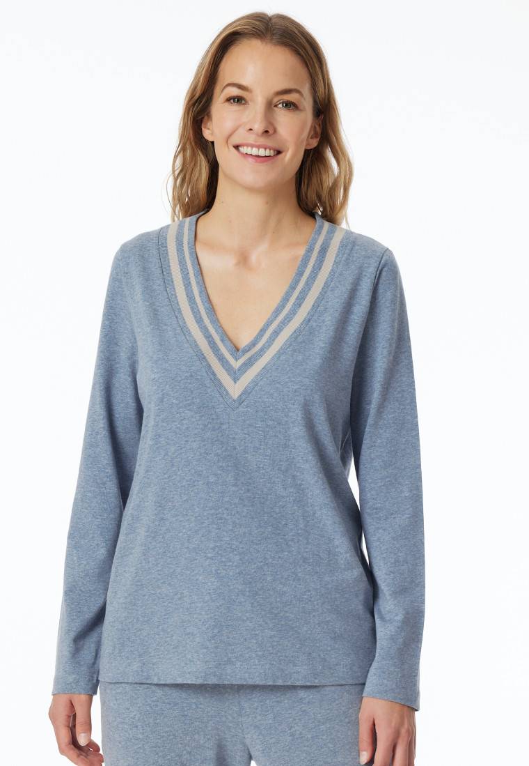 Schiesser Shirt langarm V-Ausschnitt jeans-meliert - Mix+Relax Neueste Mode