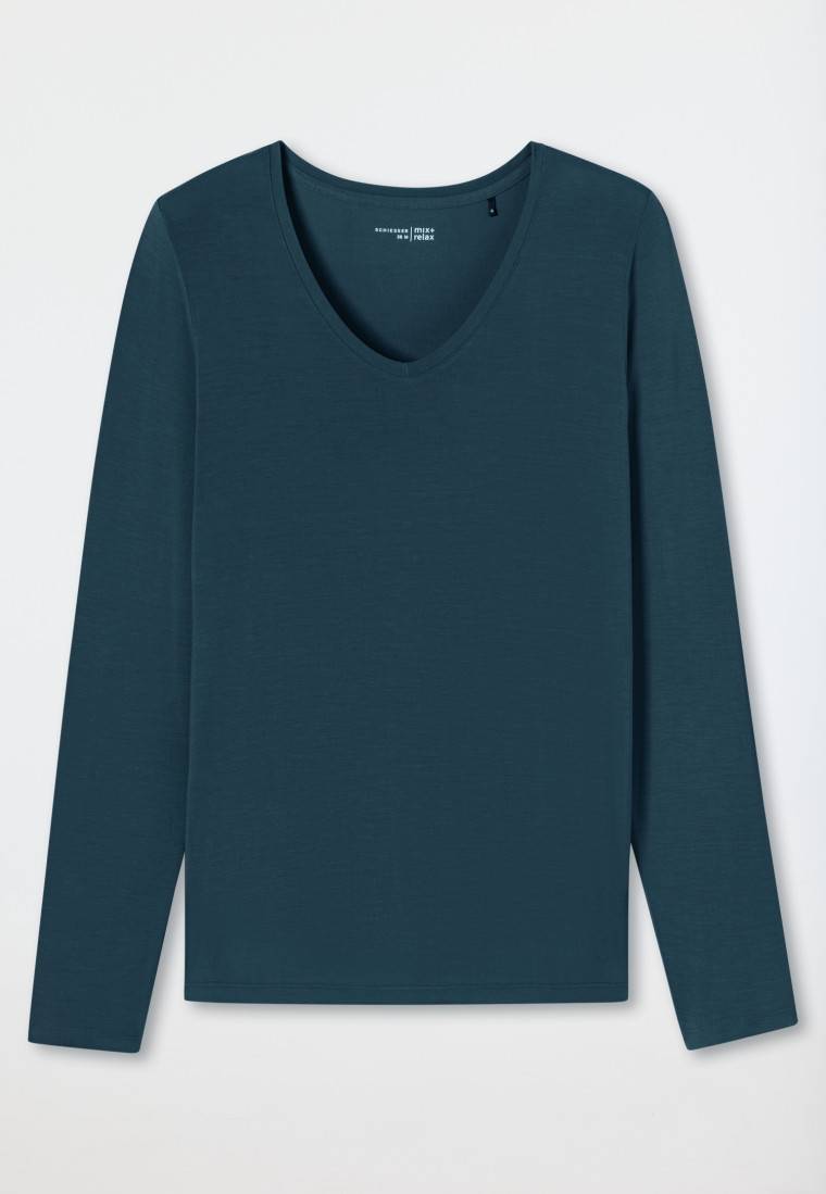 Schiesser Shirt langarm V-Ausschnitt jeansblau - Mix+Relax Online Outlet