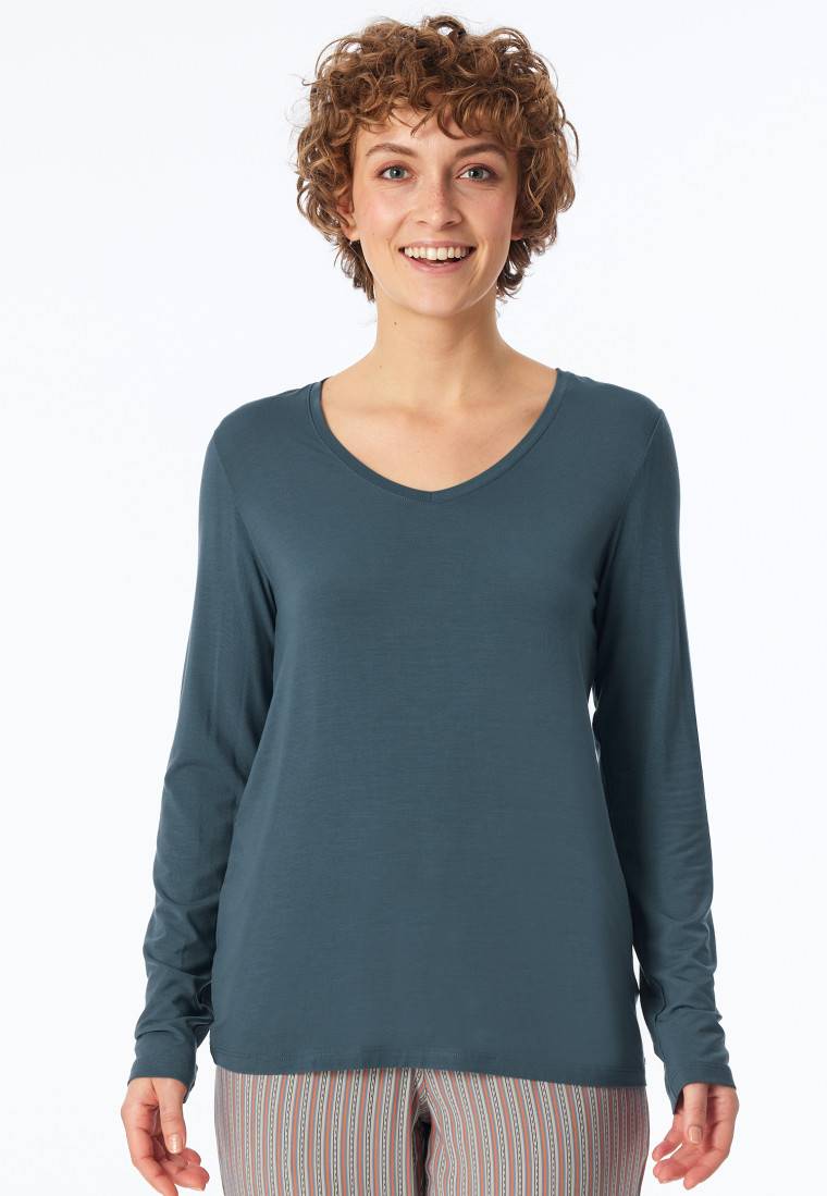 Schiesser Shirt langarm V-Ausschnitt jeansblau - Mix+Relax Online Outlet