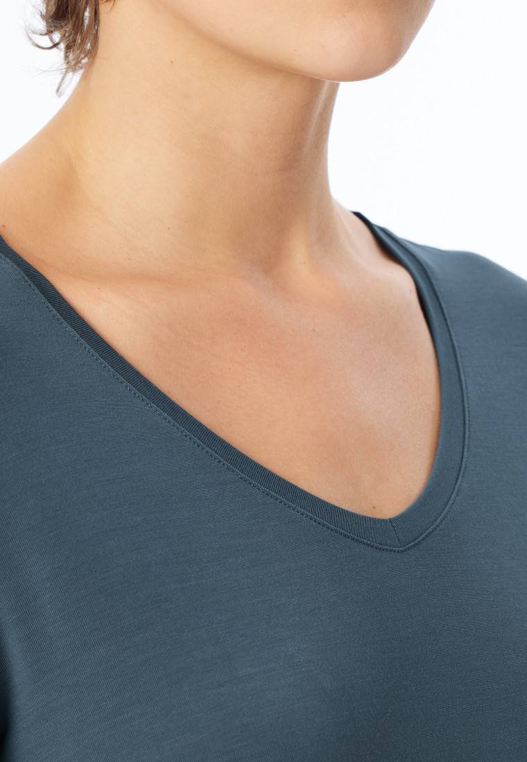 Schiesser Shirt langarm V-Ausschnitt jeansblau - Mix+Relax Online Outlet
