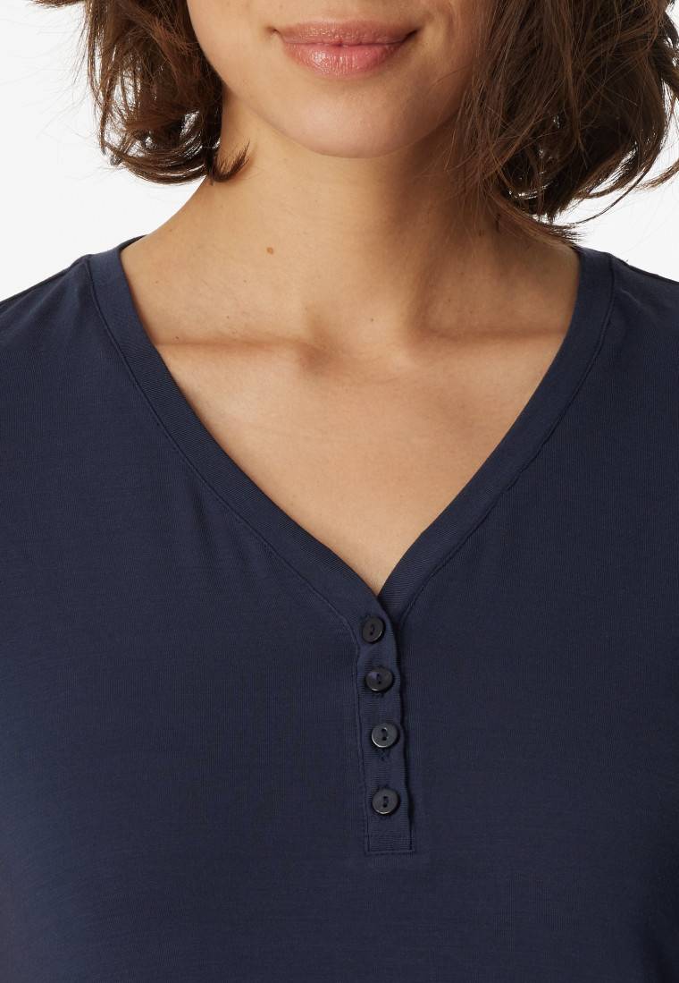 Schiesser Shirt kurzarm Henley Knopfleiste blau - Mix+Relax Tiefpreis