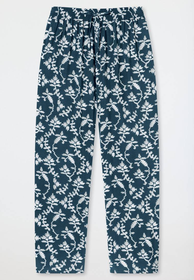Schiesser Loungehose lang Viskose Blumenprint jeansblau - Mix+Relax Fabrikladen