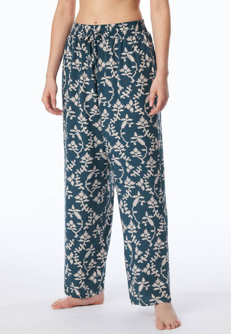 Schiesser Loungehose lang Viskose Blumenprint jeansblau - Mix+Relax Fabrikladen