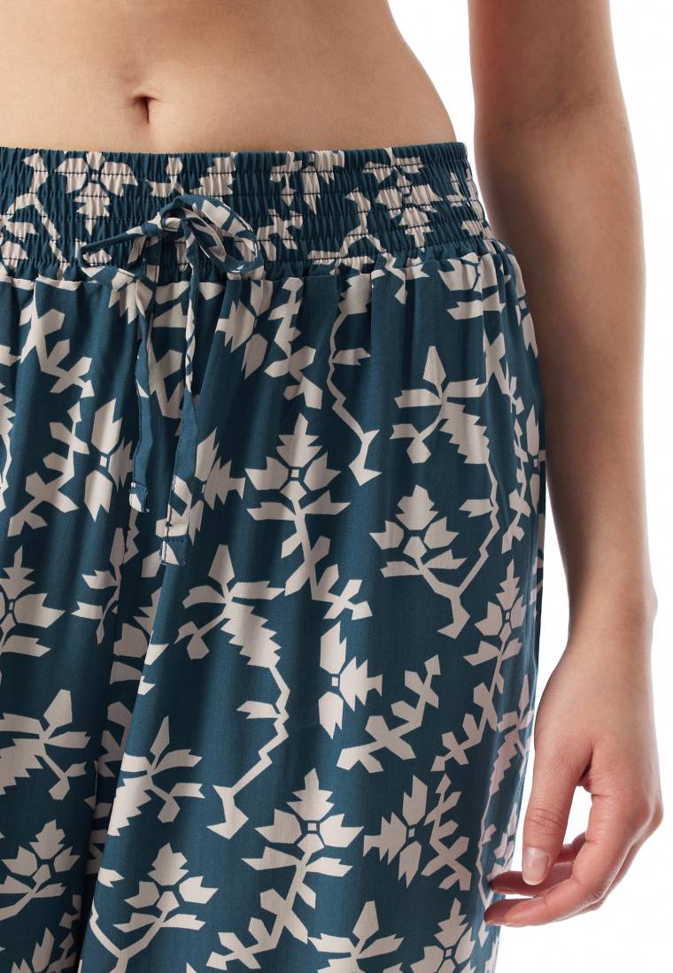 Schiesser Loungehose lang Viskose Blumenprint jeansblau - Mix+Relax Fabrikladen