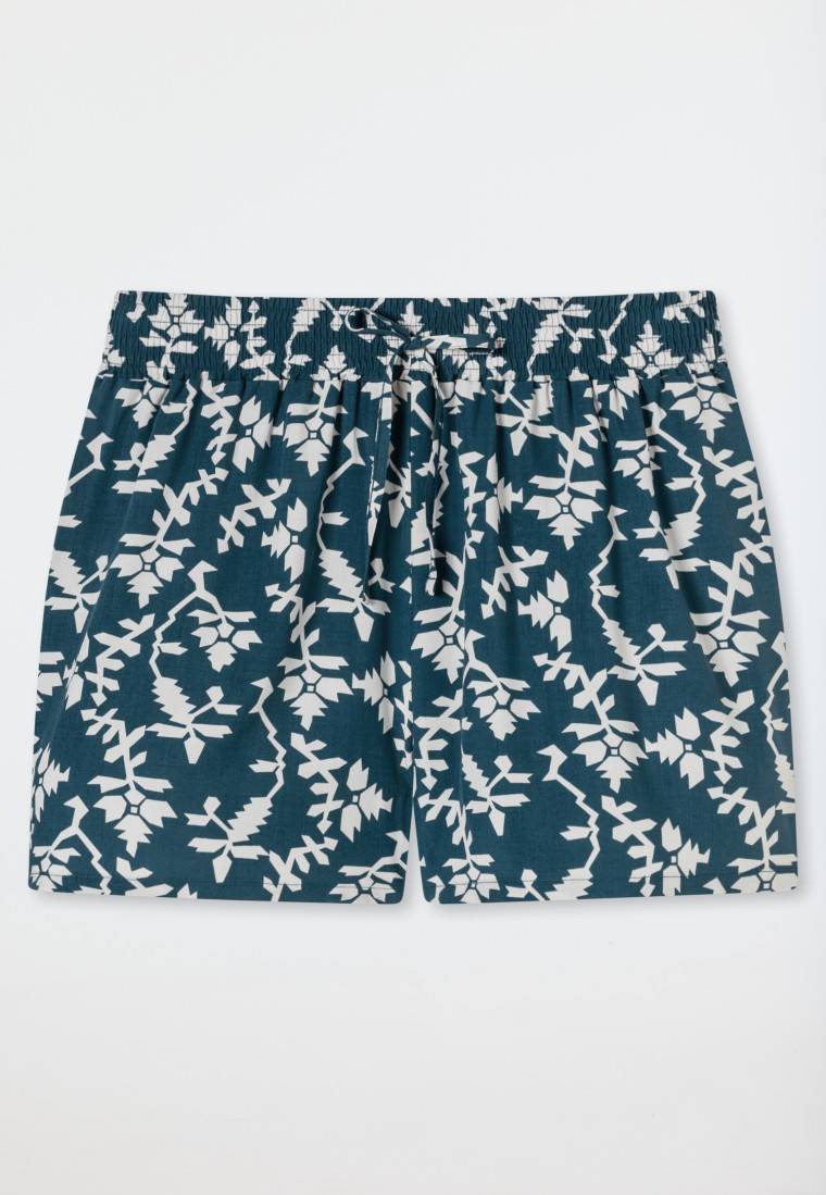Schiesser Loungehose kurz Viskose Blumenprint jeansblau - Mix+Relax 50% Rabatt für begrenzte Zeit