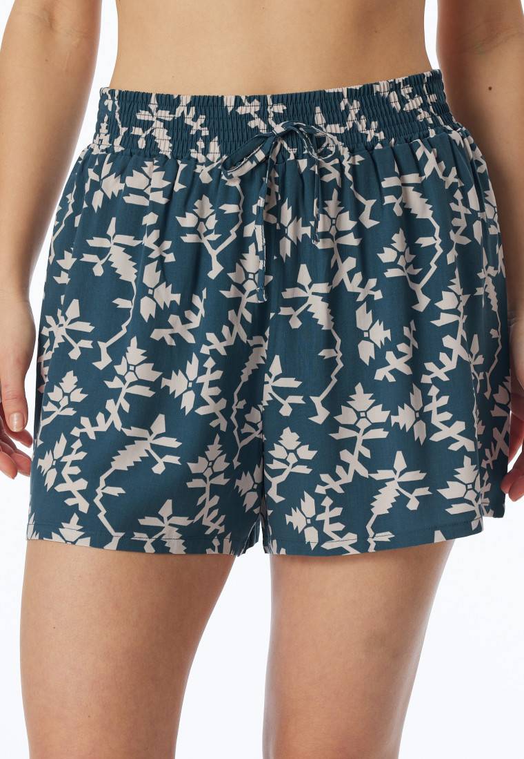 Schiesser Loungehose kurz Viskose Blumenprint jeansblau - Mix+Relax 50% Rabatt für begrenzte Zeit