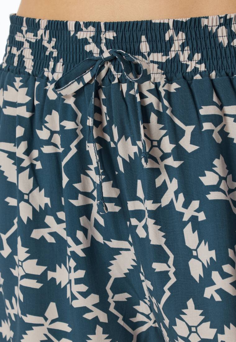 Schiesser Loungehose kurz Viskose Blumenprint jeansblau - Mix+Relax 50% Rabatt für begrenzte Zeit