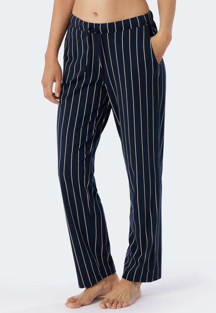 Schiesser Loungehose lang Jersey Streifen dunkelblau gemustert - Mix+Relax 2025