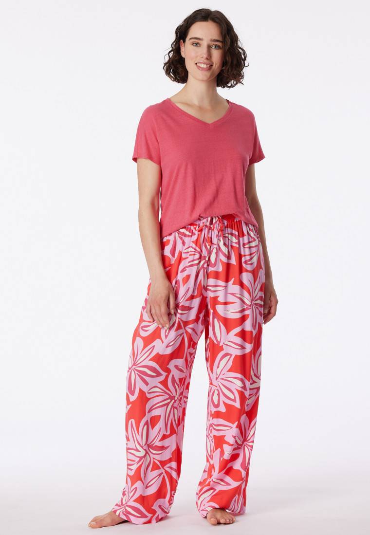 Schiesser Loungehose lang Viskose Blumenprint multicolor - Mix+Relax Fabrikpreis