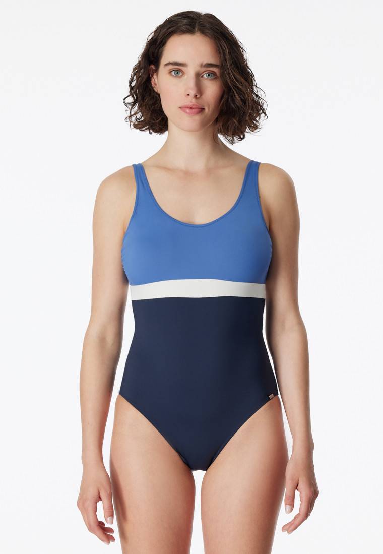 Schiesser Badeanzug Schwimmer Colorblock nachtblau - Aqua Ocean Swim Rabatt