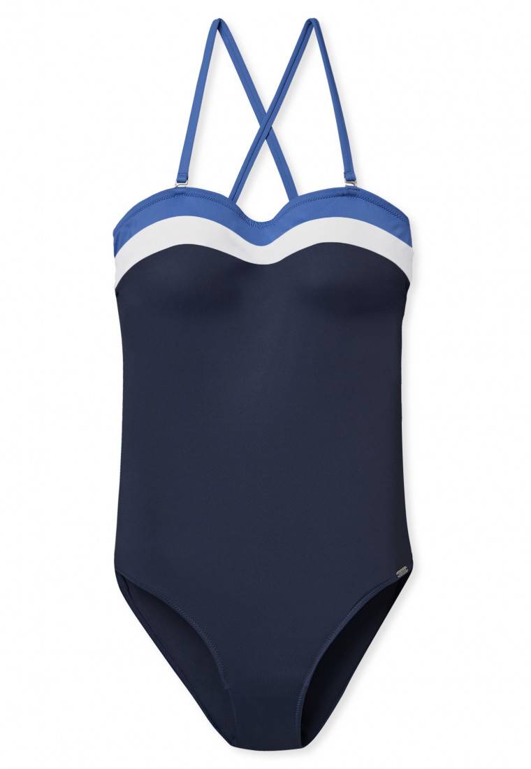 Schiesser Bandeau-Badeanzug variable Träger Softcups mit Support nachtblau - Aqua Ocean Swim Versandkostenfrei