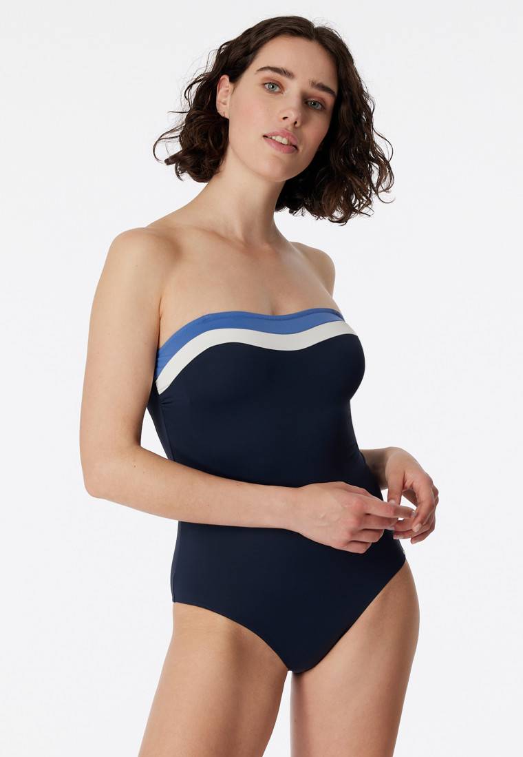 Schiesser Bandeau-Badeanzug variable Träger Softcups mit Support nachtblau - Aqua Ocean Swim Versandkostenfrei