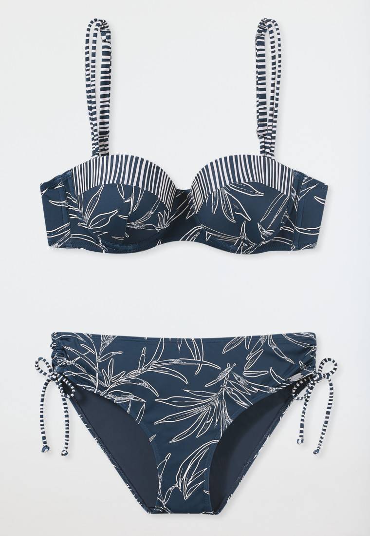 Schiesser Bandeau Bügel-Bikini Softcups variable Träger Midi-Slip verstellbare Seiten blau gemustert - Ocean Swim Weihnachtsangebot