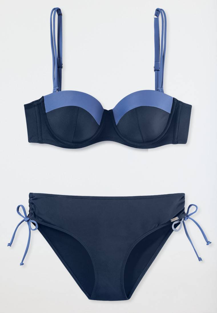 Schiesser Bandeau Bügel-Bikini Softcups variable Träger Midi-Slip verstellbare Seiten nachtblau - Ocean Swim Vatertagsangebot