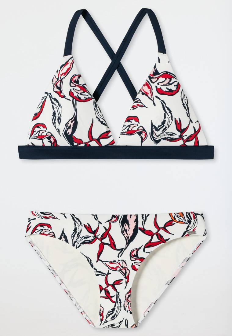 Schiesser Triangel-Bikini herausnehmbare Softcups variable Träger gefüttert Mini-Slip Blumenprint mehrfarbig - Deep Sea Top Angebot