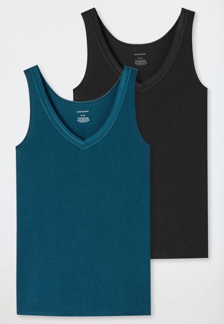 Schiesser Trägertops 2er-Pack petrol/schwarz - Cotton Lace Bis zu 50% Rabatt
