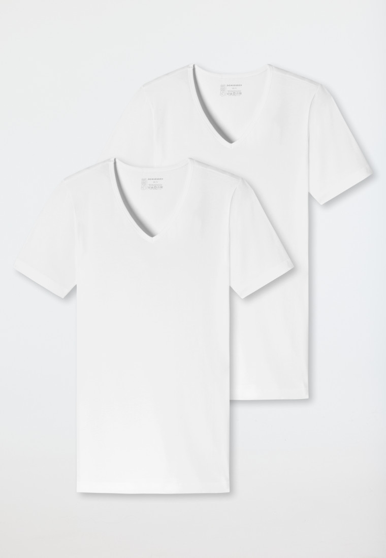 Schiesser Shirts kurzarm 2er-Pack Organic Cotton tiefer V-Ausschnitt weiß – 95/5 Großer Ausverkauf