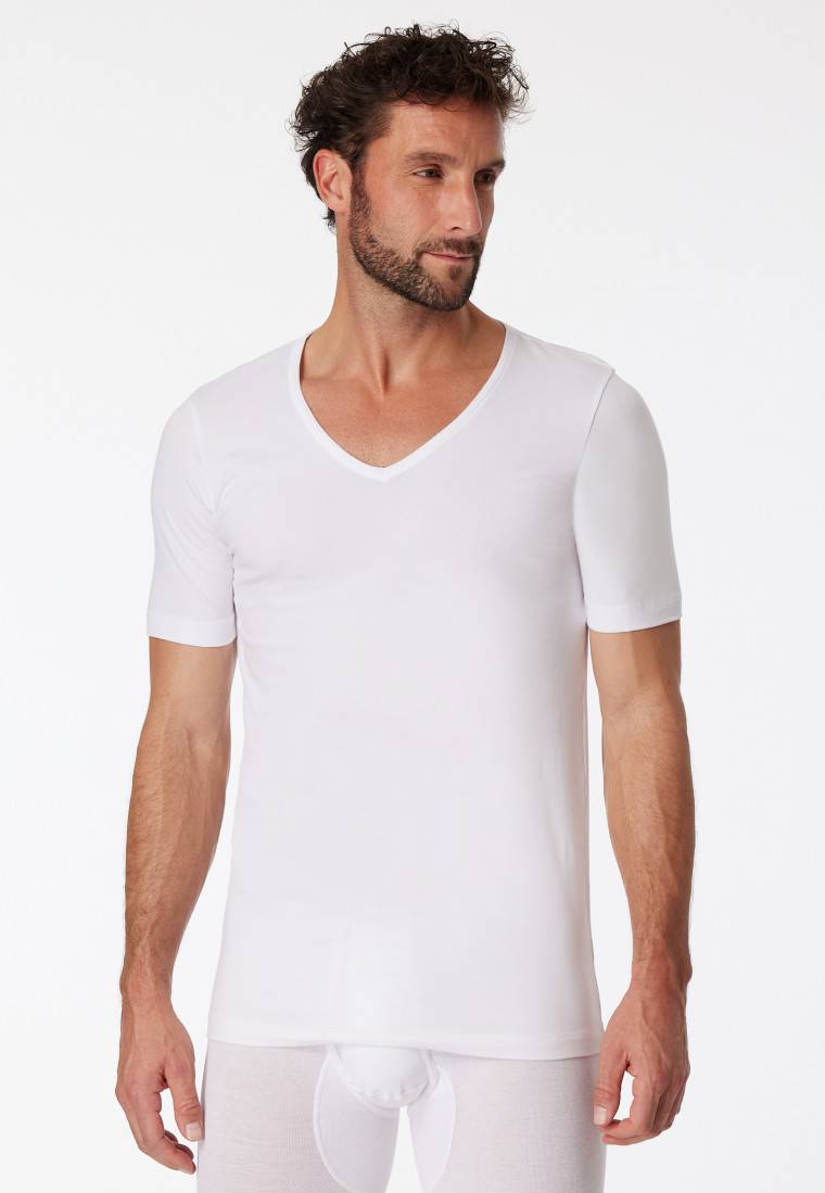 Schiesser Shirts kurzarm 2er-Pack Organic Cotton tiefer V-Ausschnitt weiß – 95/5 Großer Ausverkauf