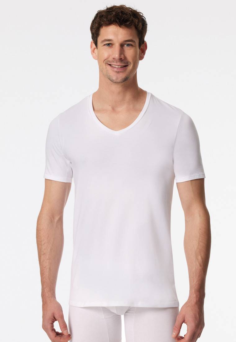 Schiesser Shirt kurzarm V-Ausschnitt weiß - Premium Cotton Preisnachlass