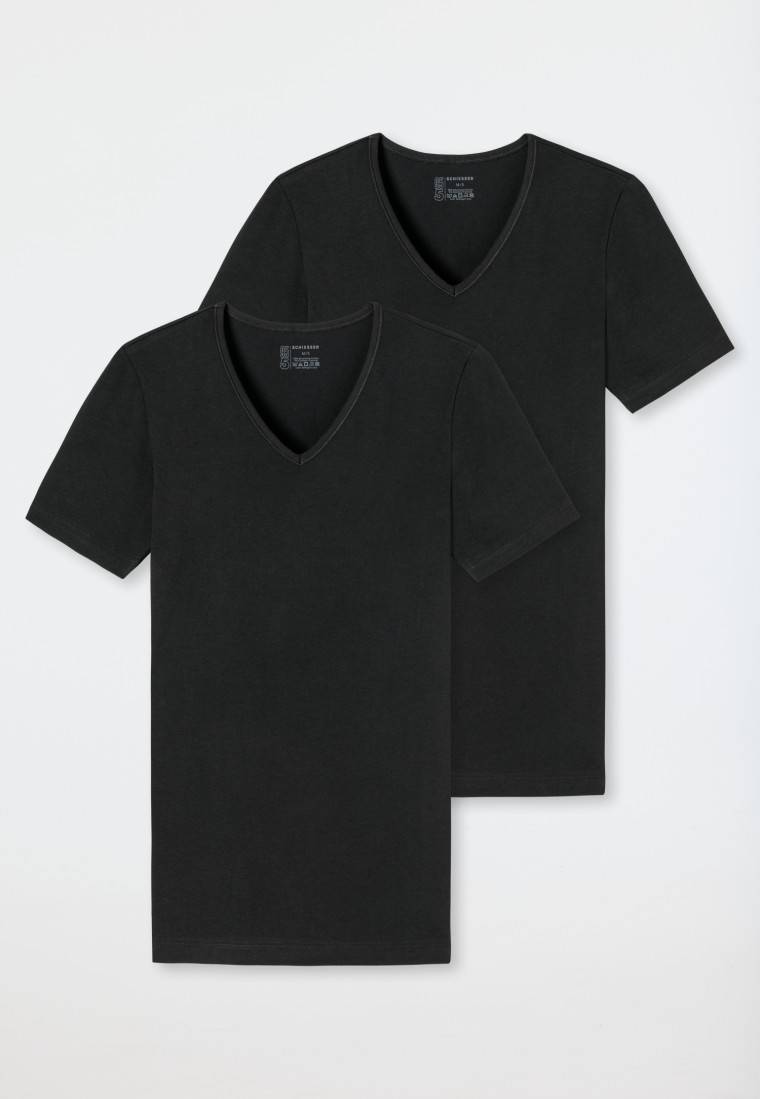 Schiesser Shirts kurzarm 2er-Pack Organic Cotton tiefer V-Ausschnitt schwarz – 95/5 Muttertagsangebot