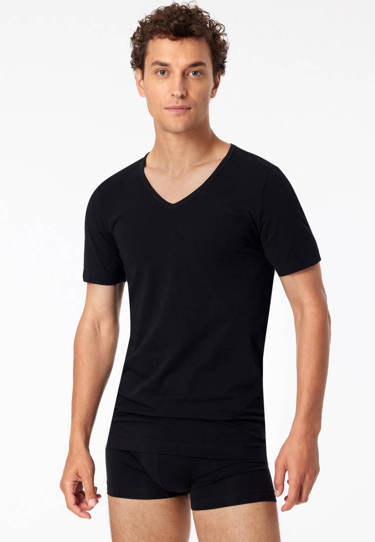 Schiesser Shirts kurzarm 2er-Pack Organic Cotton tiefer V-Ausschnitt schwarz – 95/5 Muttertagsangebot