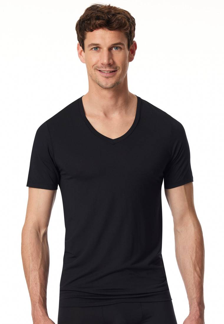 Schiesser Shirt kurzarm V-Ausschnitt schwarz - Premium Modal Vatertagsangebot