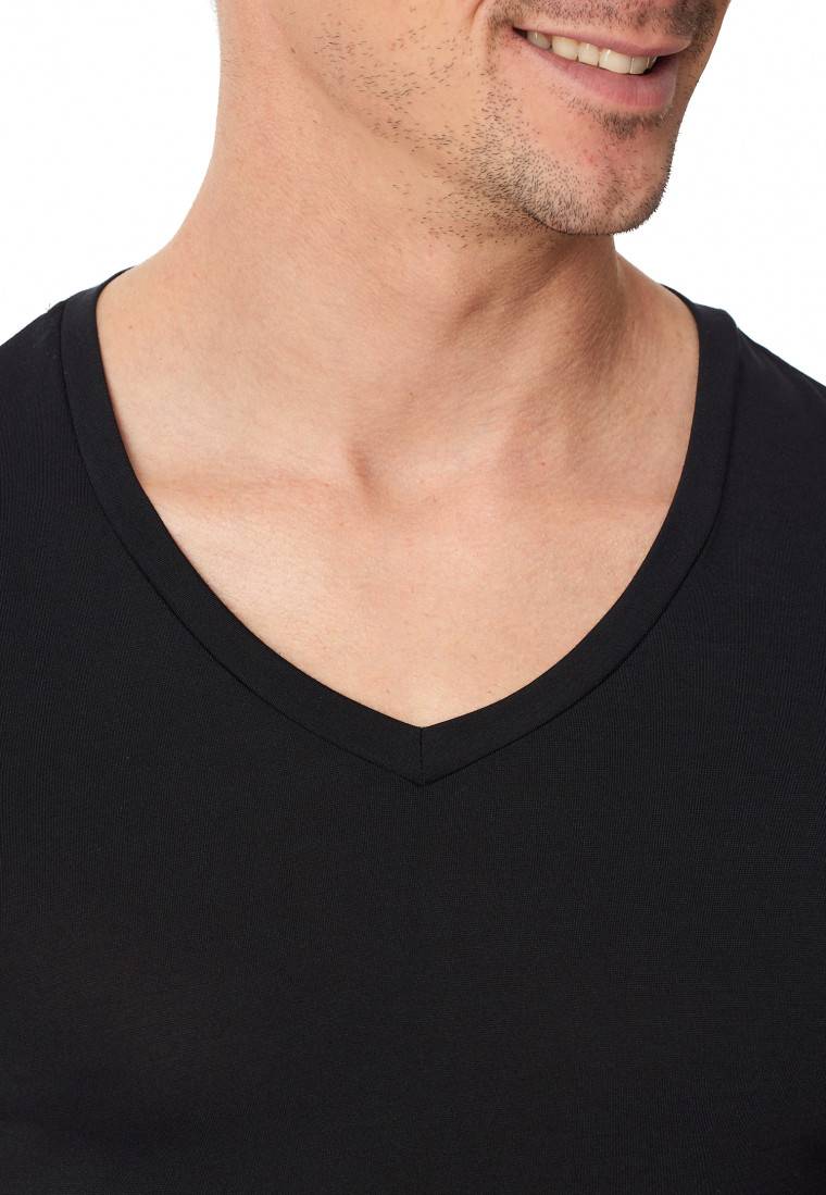 Schiesser Shirt kurzarm V-Ausschnitt schwarz - Premium Modal Vatertagsangebot