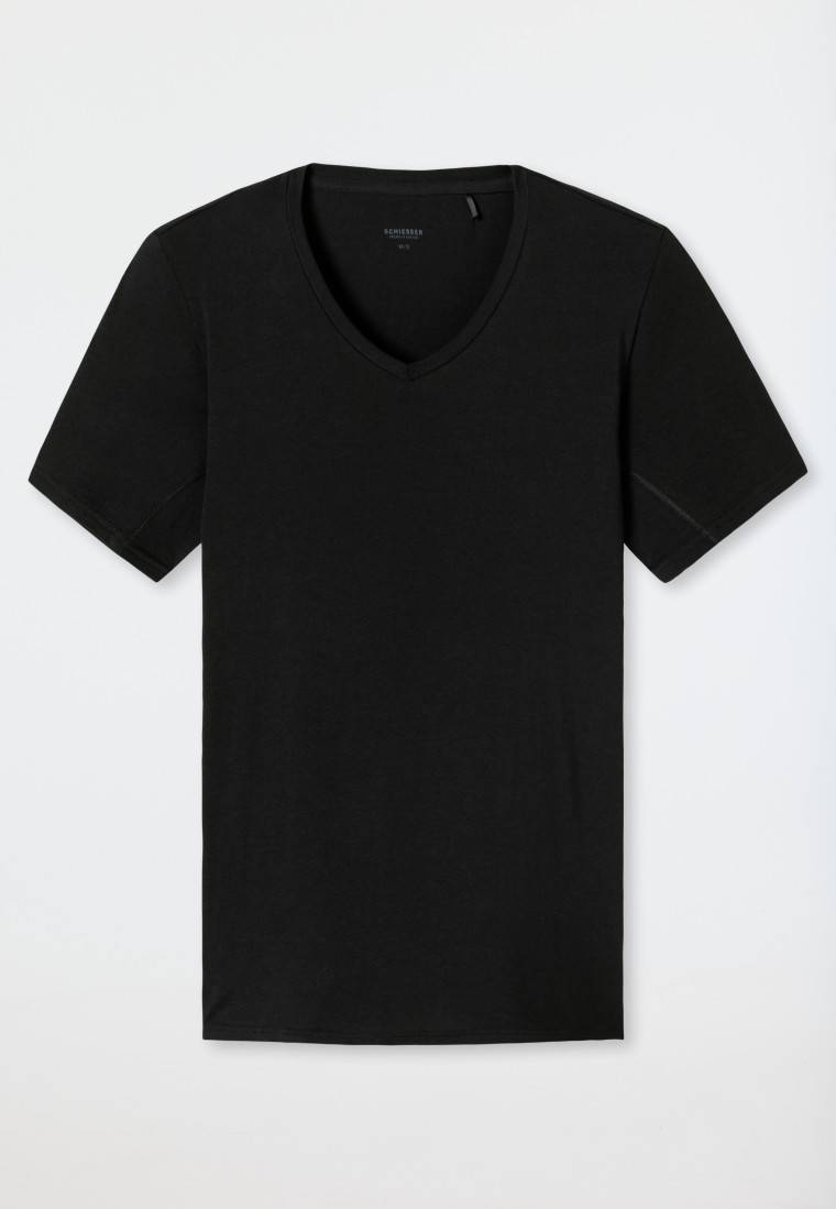 Schiesser Shirt kurzarm V-Ausschnitt schwarz - Premium Cotton Exklusive Angebote