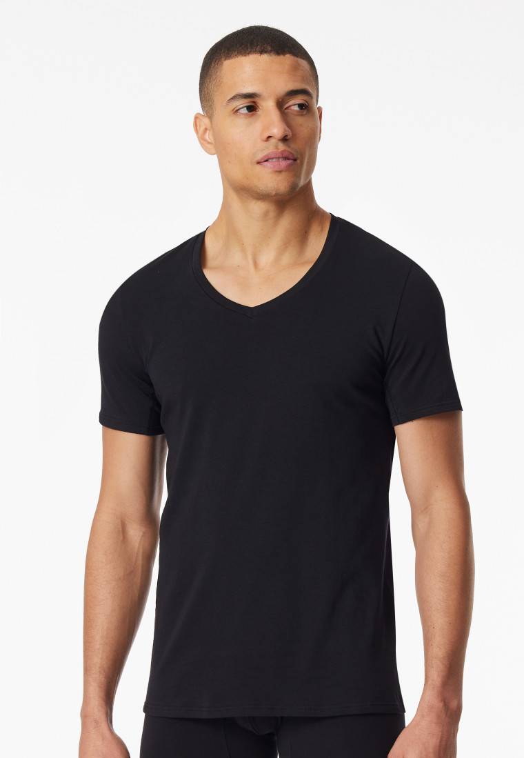 Schiesser Shirt kurzarm V-Ausschnitt schwarz - Premium Cotton Exklusive Angebote