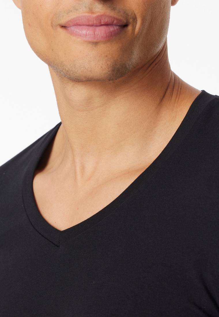 Schiesser Shirt kurzarm V-Ausschnitt schwarz - Premium Cotton Exklusive Angebote