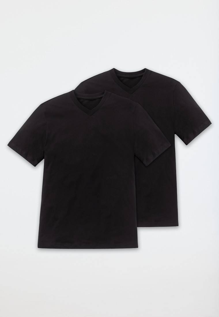 Schiesser Shirt kurzarm Jersey 2er-Pack V-Ausschnitt schwarz - American T-Shirt Bis zu 50% Rabatt