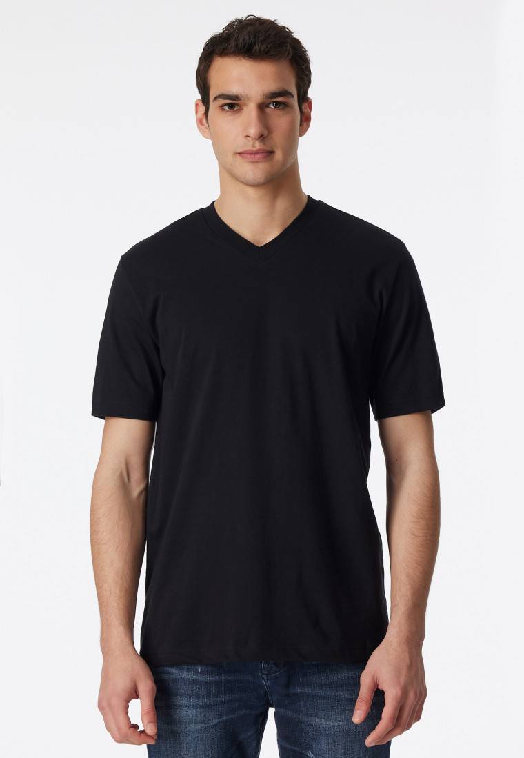 Schiesser Shirt kurzarm Jersey 2er-Pack V-Ausschnitt schwarz - American T-Shirt Bis zu 50% Rabatt