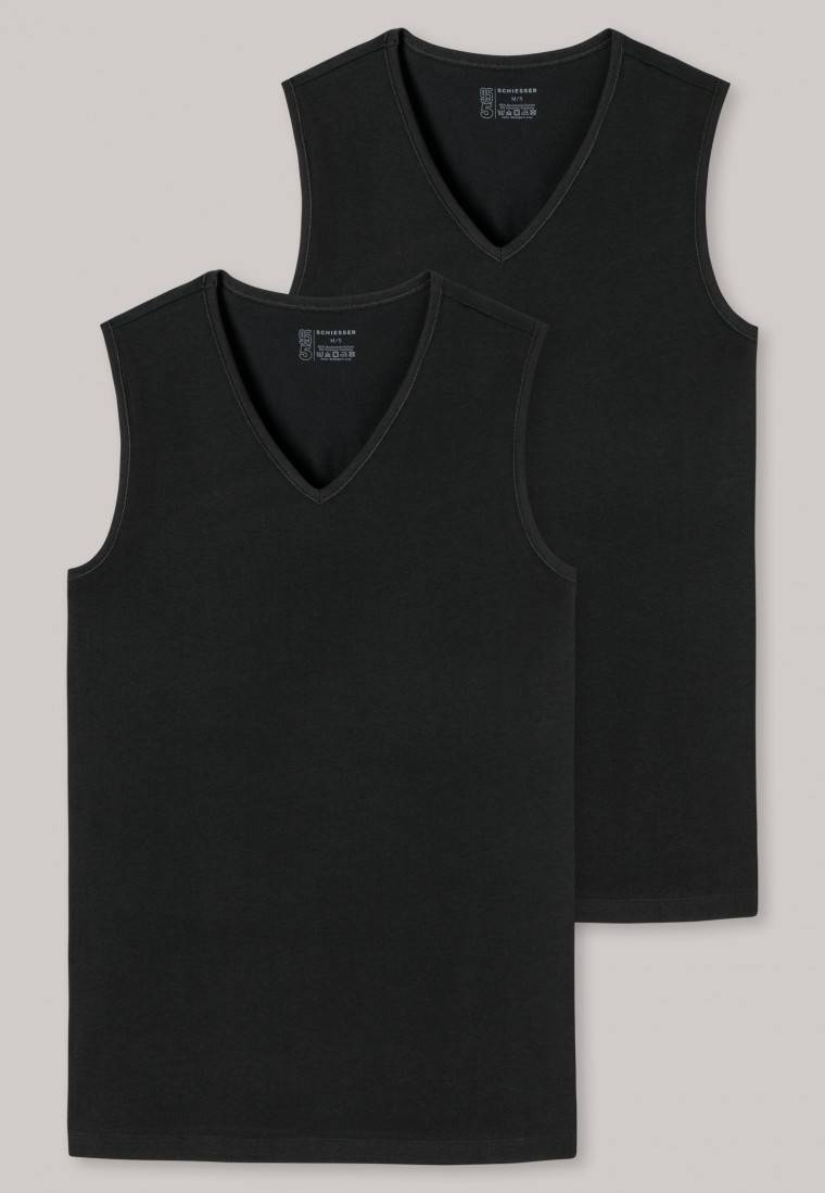 Schiesser Tank Tops 2er-Pack Organic Cotton V-Ausschnitt schwarz- 95/5 50% Rabatt mit kostenlosem Versand