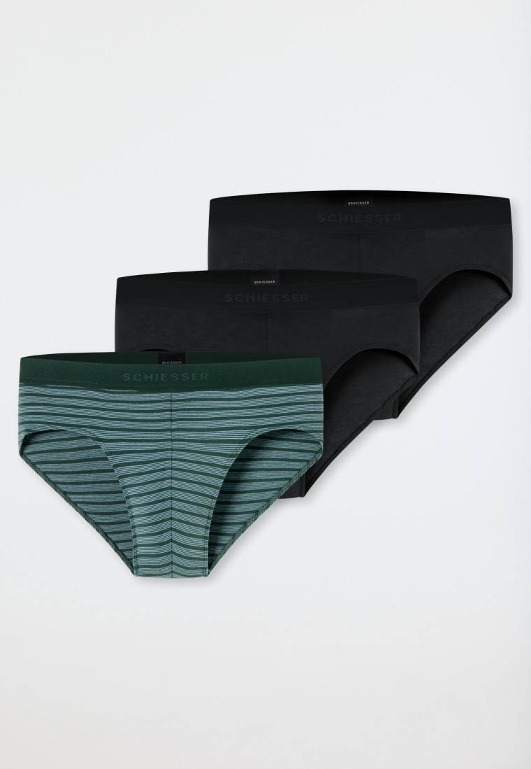 Schiesser Rio-Slips 3er-Pack Organic Cotton Webgummibund uni/gestreift schwarz - 95/5 Weihnachtsangebot