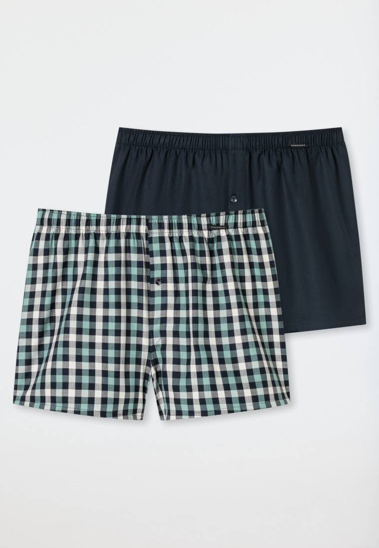 Schiesser Boxershorts 2er-Pack Webware uni & kariert - Boxershorts Multipacks Rabatt